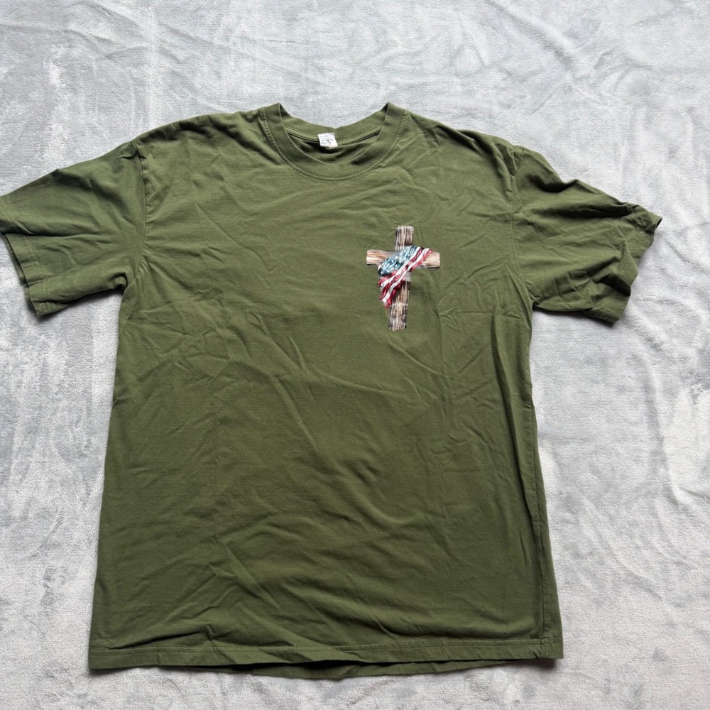 Unbranded T-Shirt Mens L Green Stand Flag Kneel Cross Patriotic Graphic Tee